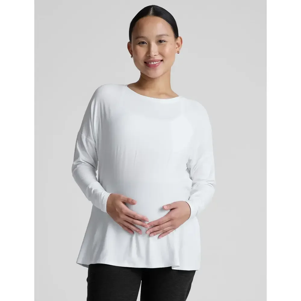 Beyond Yoga Featherweight Feels Like Home Long Sleeve Maternity Top in White - Picture 1 of 2
